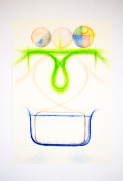 浴槽の中に土の塊を置き、水を張る。 3つのリンゴをそれぞれイ、ル、カに切り分け、トレーに並べる。 それを頭上に掲げながら、浴槽を跨ぐように縁に足をかけ立ち上がる。